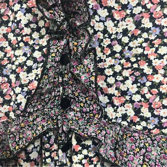 Easel Tiered Midi Dress Purple Floral Ruffle Sleeve Boho Cottage Core Large - Picture 6 of 12